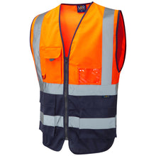Load image into Gallery viewer, LEO - LYNTON - ORANGE NAVY - ISO 20471 CLASS 2 EXECUTIVE HI VIZ VEST W11-O