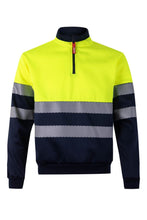 Load image into Gallery viewer, VELILLA HI VIZ SWEATER 1/4 ZIP SEGMENTED TAPE YELLOW NAVY