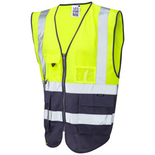 Load image into Gallery viewer, LYNTON LEO EXECUTIVE HI VIZ YELLOW NAVY VEST EcoViz W11-Y/NV-LEO