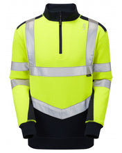 Load image into Gallery viewer, LEO - SS08- TAPELEY ISO 20471 CLASS 2 ECO 1/4 ZIP SWEATSHIRT YELLOW - NAVY
