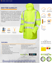 Load image into Gallery viewer, LEO - A04-Y-CLOVELLY ISO 20471 C;ASS 3 BREATHABLE WATERPROOF HI VIZ JACKET YELLOW