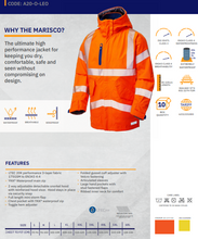 Load image into Gallery viewer, LEO A20-O- MARISCO ISO 20471 CLASS 3 HI VIZ HIGH PERFORMANCE WATERPROOF JACKET ORANGE