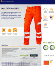 Load image into Gallery viewer, LEO CT04-O- KINGFORD RAILSPEC ISO 20471 CLASS 1 HI VIZ STRETCH TROUSER ORANGE