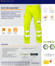 Load image into Gallery viewer, LEO CT04-Y- KINGFORD ISO 20471 CLASS 1 HI VIZ STRETCH TROUSER YELLOW