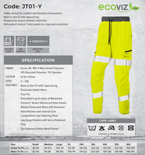 Load image into Gallery viewer, LEO JT01-Y - HAWKRIDGE ISO 20471 CLASS 1 JOGGER TRACKSUIT BOTTOM HI VIZ YELLOW