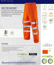 Load image into Gallery viewer, LEO L02-O- INSTOW ISO20471 CLASS 1 HI VIX BREATHABLE WATERPROOF LEGGINS ORANGE