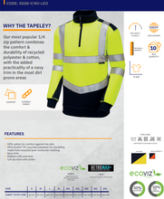 Load image into Gallery viewer, LEO - SS08- TAPELEY ISO 20471 CLASS 2 ECO 1/4 ZIP SWEATSHIRT YELLOW - NAVY