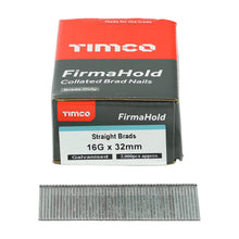 Load image into Gallery viewer, TIMCO FirmaHold Collated Brad Nails 16 Gauge Straight Galvanised 16g x 32 (2000)