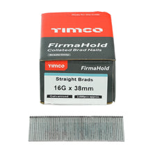 Load image into Gallery viewer, TIMCO FirmaHold Collated Brad Nails 16 Gauge Straight Galvanised 16g x 38 (2000)