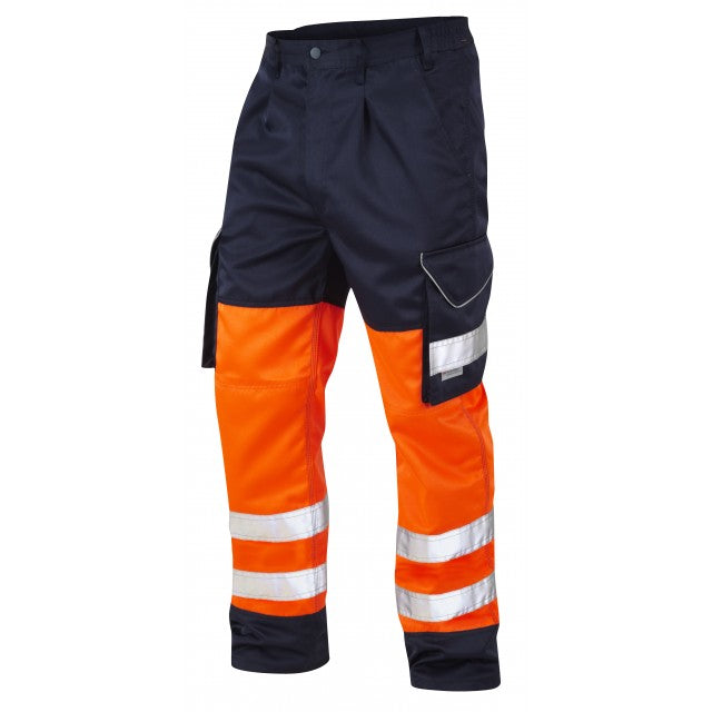LEO BIDEFORD ISO 20471 Class 1 Cargo Hi Viz Work Trouser Orange/Navy,99o