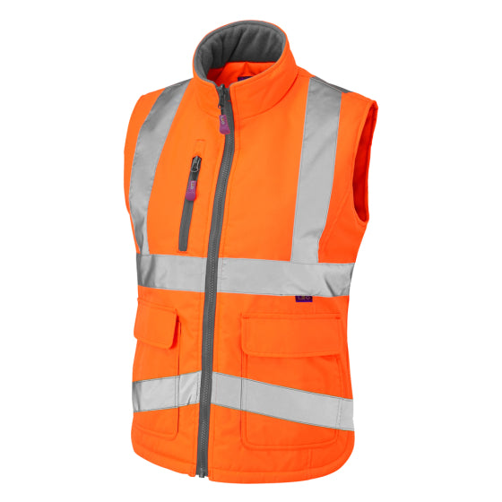 LEO - ORANGE - SANDYMERE - LADIES ECOVIZ  HI VIZ PADDED BODYWARMER