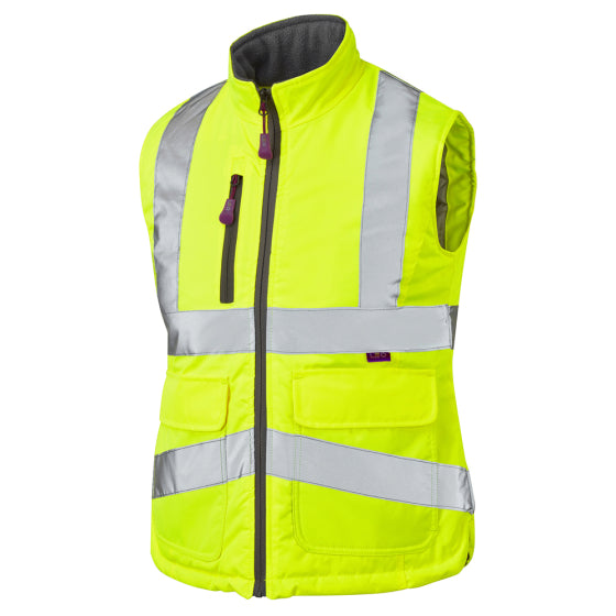 LEO SANDYMERE LADIES ECOVIZ YELLOW HI VIZ PADDED BODYWARMER