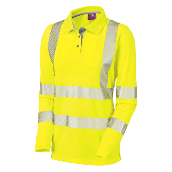 LEO POLLYFIELD ISO 20471 CLASS 2 HI VIZ LADIES LONG SLEEVE YELLOW POLO SHIRT