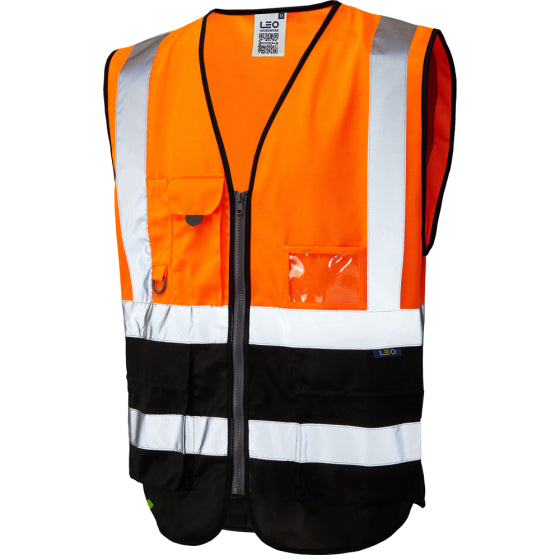 LEO LYNTON ISO 20471 CLASS 2 EXECUTIVE HI VIZ VEST ORANGE - BLACK W11-O