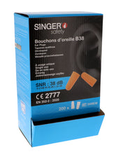 Load image into Gallery viewer, SINGER-SAFETY  200B38 - PU ORANGE EARPLUGS SNR: 38dB.D BOX OF  200 PAIR
