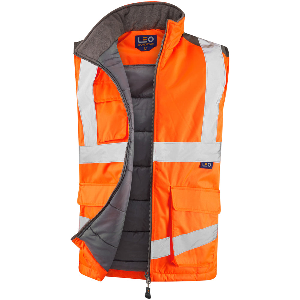 LEO - TORRINGTON - ORANGE -  ISO 20471 CLASS 2 HI VIZ WATER REPELLANT PADDED BODYWARMER