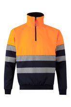 Load image into Gallery viewer, HI VIZ SWEATER 1/4 ZIP SEGMENTED TAPE ORANGE NAVY
