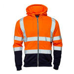 SUPERTOUCH HI-VIZ ORANGE-NAVY 2 TONE ZIPPED HOODED SWEAT-TOP