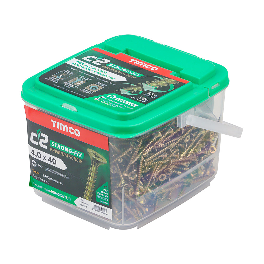 TIMCO  4.0 X 40 TUB C2 Premium Industrial Twin Cut Screws  PZ Yellow
