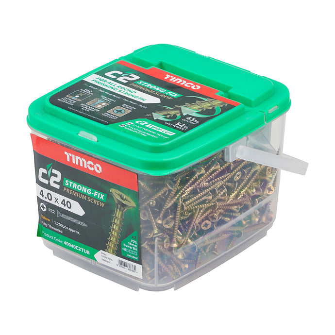 TIMCO  4.0 X 40 TUB C2 Premium Industrial Twin Cut Screws  PZ Yellow