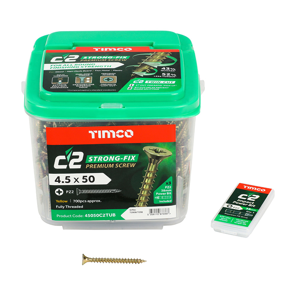 TIMCO 4.5 x 50 TUB C2 Premium Industrial Twin Cut Screws  PZ Yellow