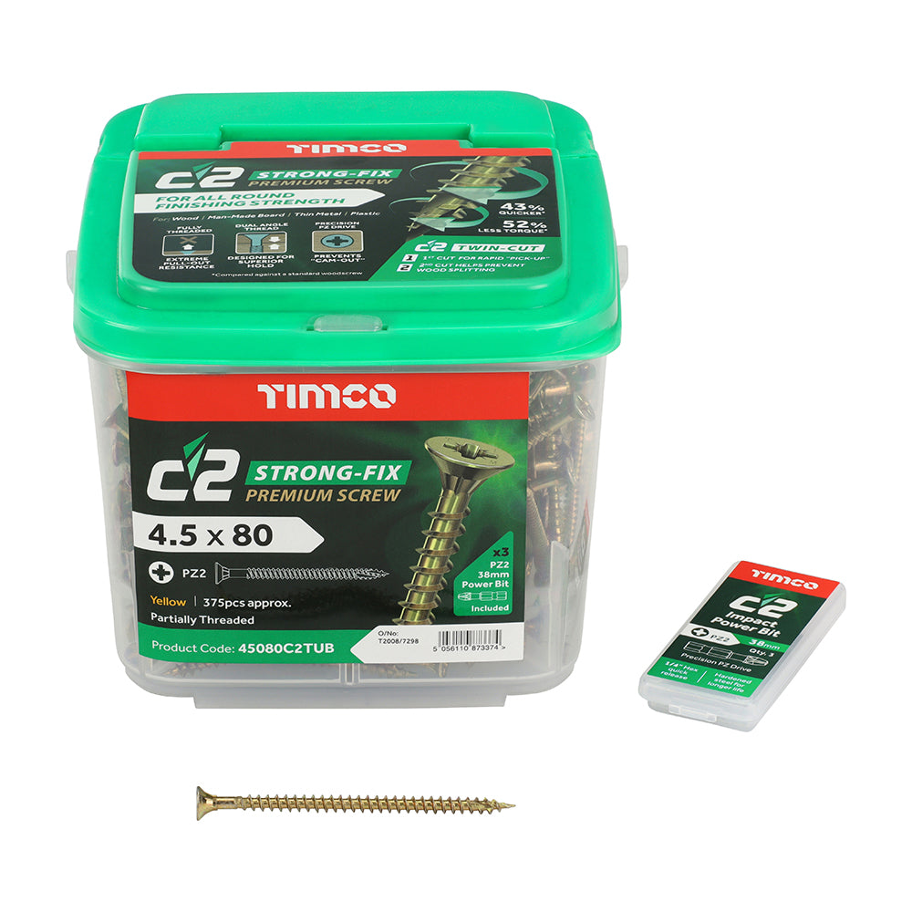 TIMCO 4.5 x 80 TUB C2 Premium Industrial Twin Cut Screws  PZ Yellow