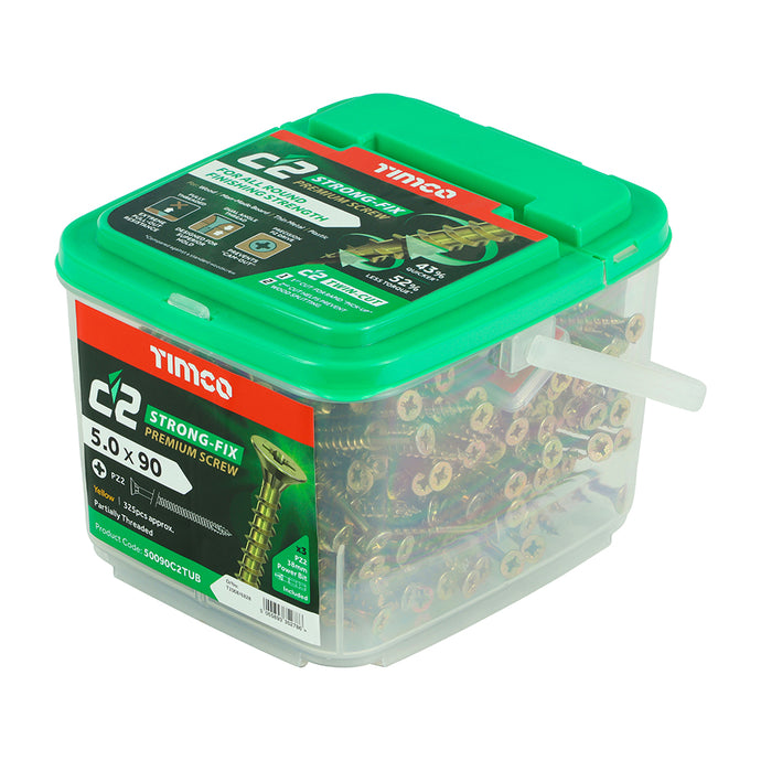 TIMCO  5.0 X 90 TUB C2 Premium Industrial Twin Cut Screws  PZ Yellow