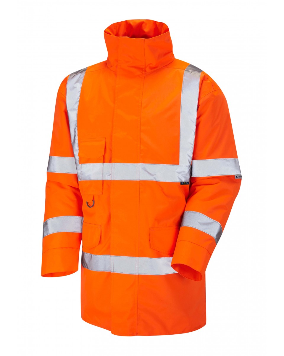 LEO - TAWSTOCK - ORANGE - HI VIZ ISO 20471 CLASS 3 WATERPROOF PARKA JACKET