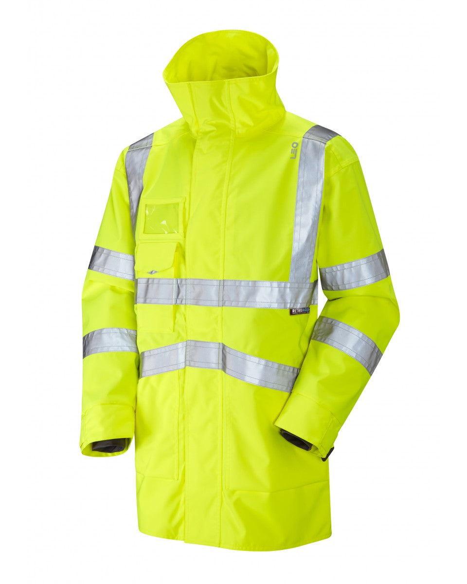 LEO - YELLOW - A04-Y-CLOVELLY ISO 20471 CLASS 3 BREATHABLE WATERPROOF HI VIZ JACKET