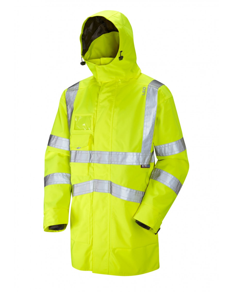 LEO - YELLOW - A04-Y-CLOVELLY ISO 20471 CLASS 3 BREATHABLE WATERPROOF HI VIZ JACKET