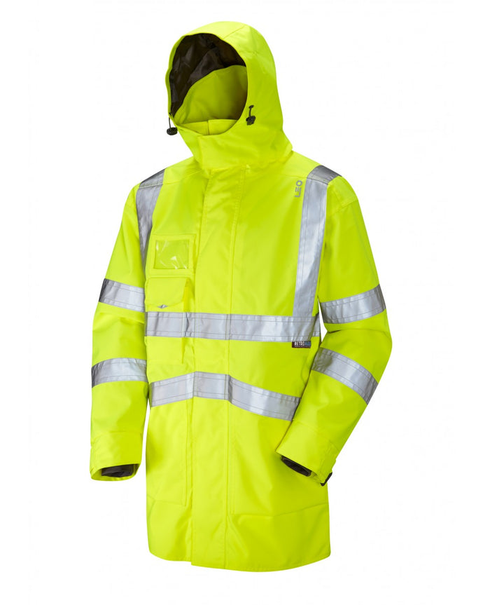 LEO - A04-Y-CLOVELLY ISO 20471 C;ASS 3 BREATHABLE WATERPROOF HI VIZ JACKET YELLOW