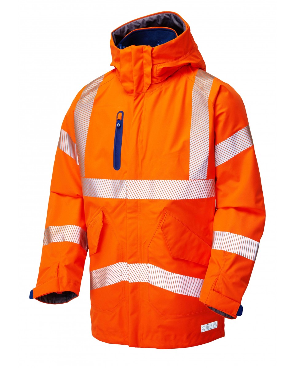 LEO A20 - ORANGE - MARISCO ISO 20471 CLASS 3 HI VIZ HIGH PERFORMANCE BREATHABLE WATERPROOF JACKET