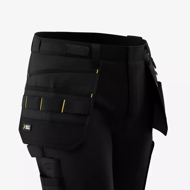 SAFETY JOGGER - BLACK - ALKES - SLIM FIT STRETCH WORK TROUSERS C/W HOLSTER POCKET
