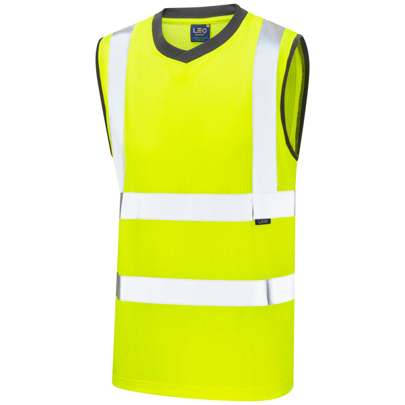 LEO ASHFORD ECO YELLOW HI VIZ SLEEVELESS T-SHIRT