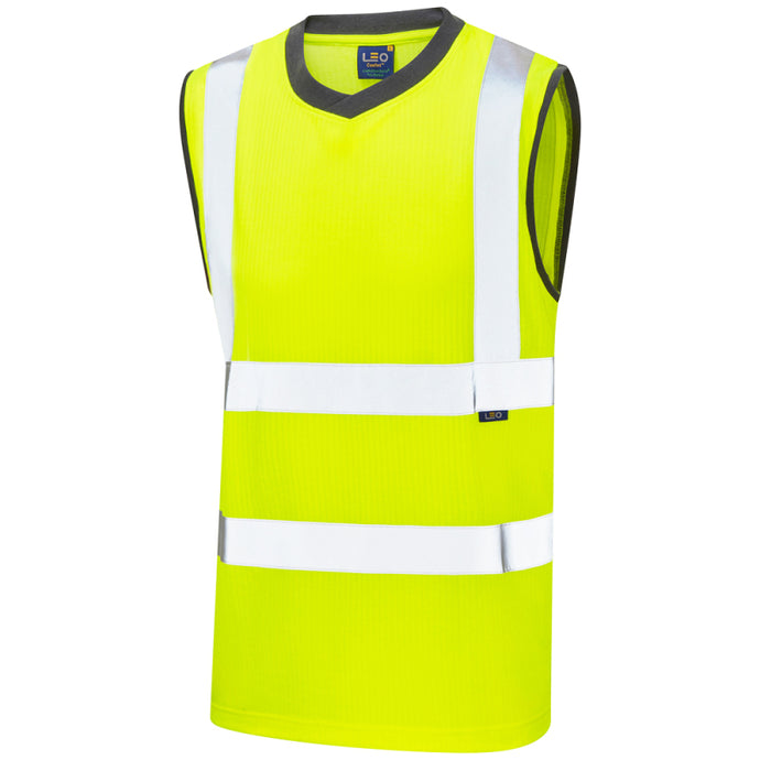 LEO ASHFORD ECO YELLOW HI VIZ SLEEVELESS T-SHIRT