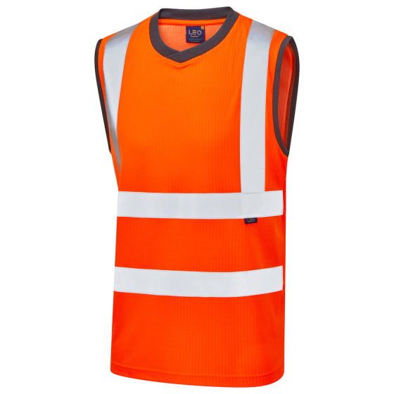 LEO ASHFORD ECO ORANGE HI VIZ SLEEVELESS T-SHIRT