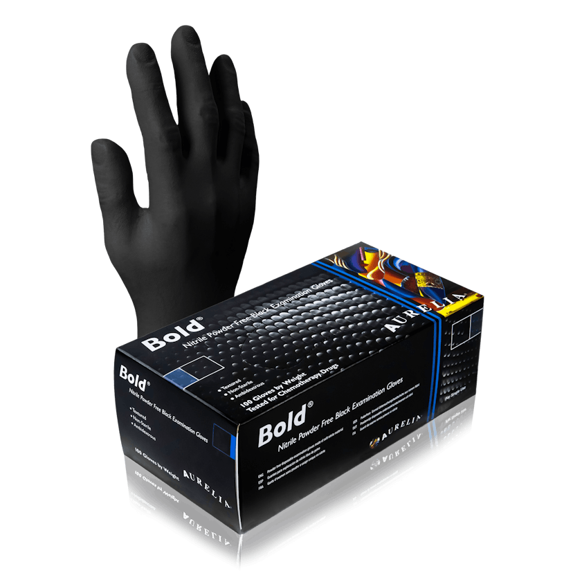 AURELIA - BOLD - BLACK NITRILE INDUSTRIAL DISPOSABLE GLOVE BOX OF 100 UNITS