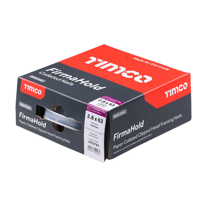 TIMCO 2.8 x 63mm Collated Head Nails Only Box 3300 Ring Shank Galvanised