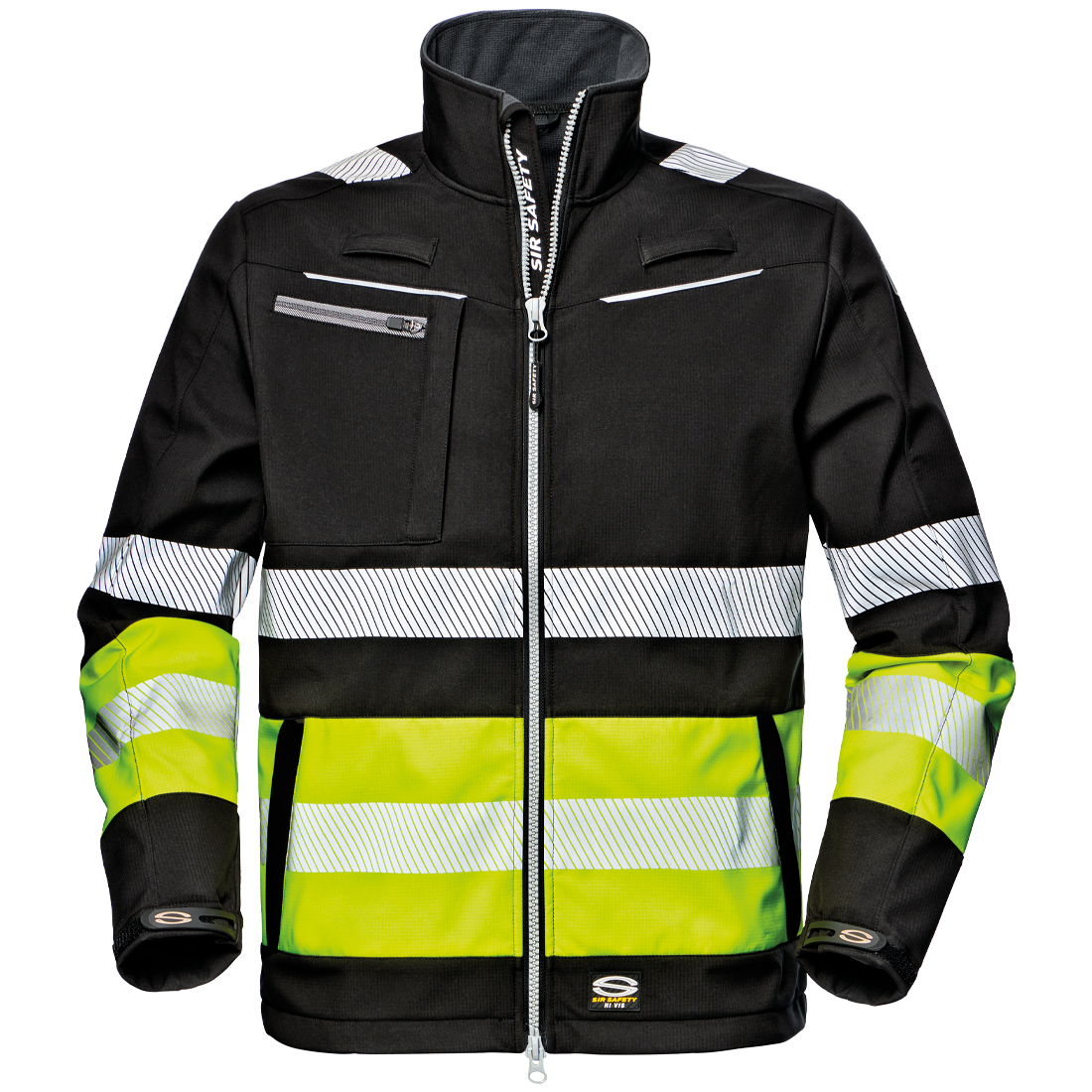 SIR SAFETY - BLACK YELLOW - CONTRAST HI VIZ WORK SOFTSHELL JACKET - MC2915 ZG