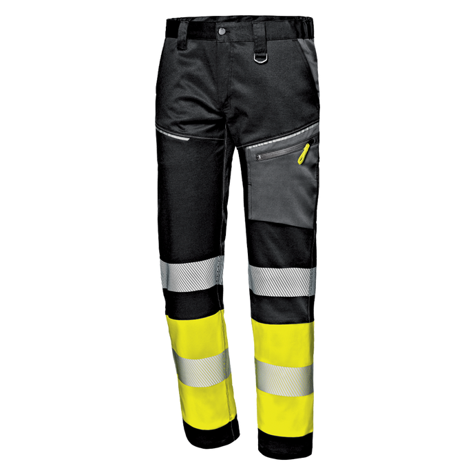 SIR SAFETY CONTRAST HI VIZ BLACK YELLOW 4 WAY STRETCH WORK TROUSERS MC2911 ZG