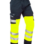 LEO - YELLOW NAVY - BIDEFORD - ISO 20471 CLASS 1 HI VIZ CARGO WORK TROUSER