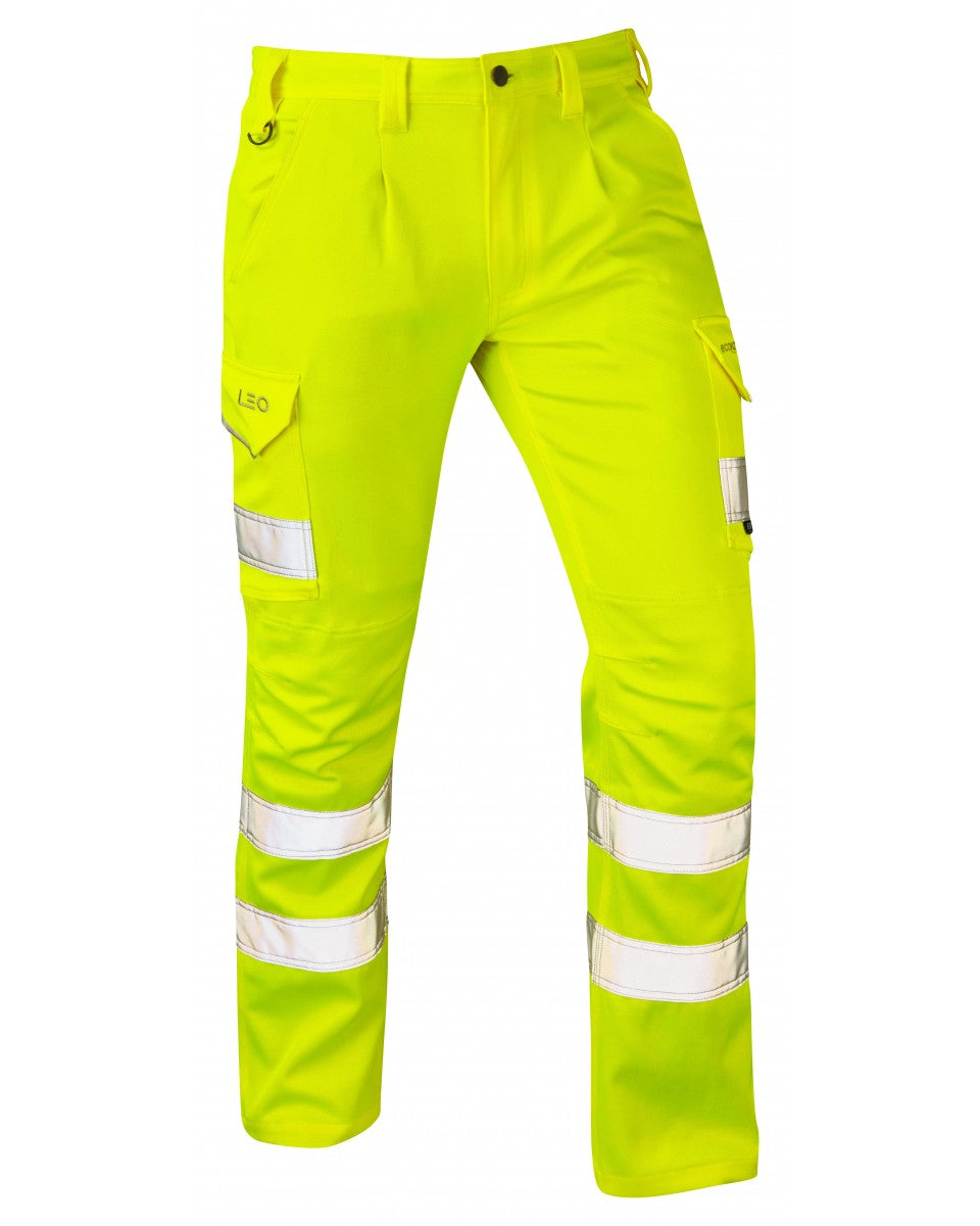 LEO CT04 -YELLOW SLIM FIT - KINGFORD ISO 20471 CLASS 1 HI VIZ STRETCH TROUSER