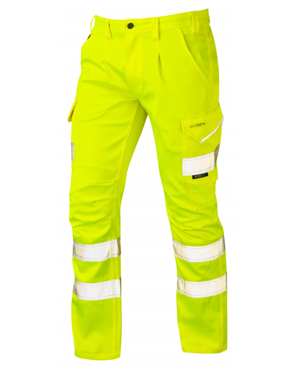LEO CT04 -YELLOW SLIM FIT - KINGFORD ISO 20471 CLASS 1 HI VIZ STRETCH TROUSER