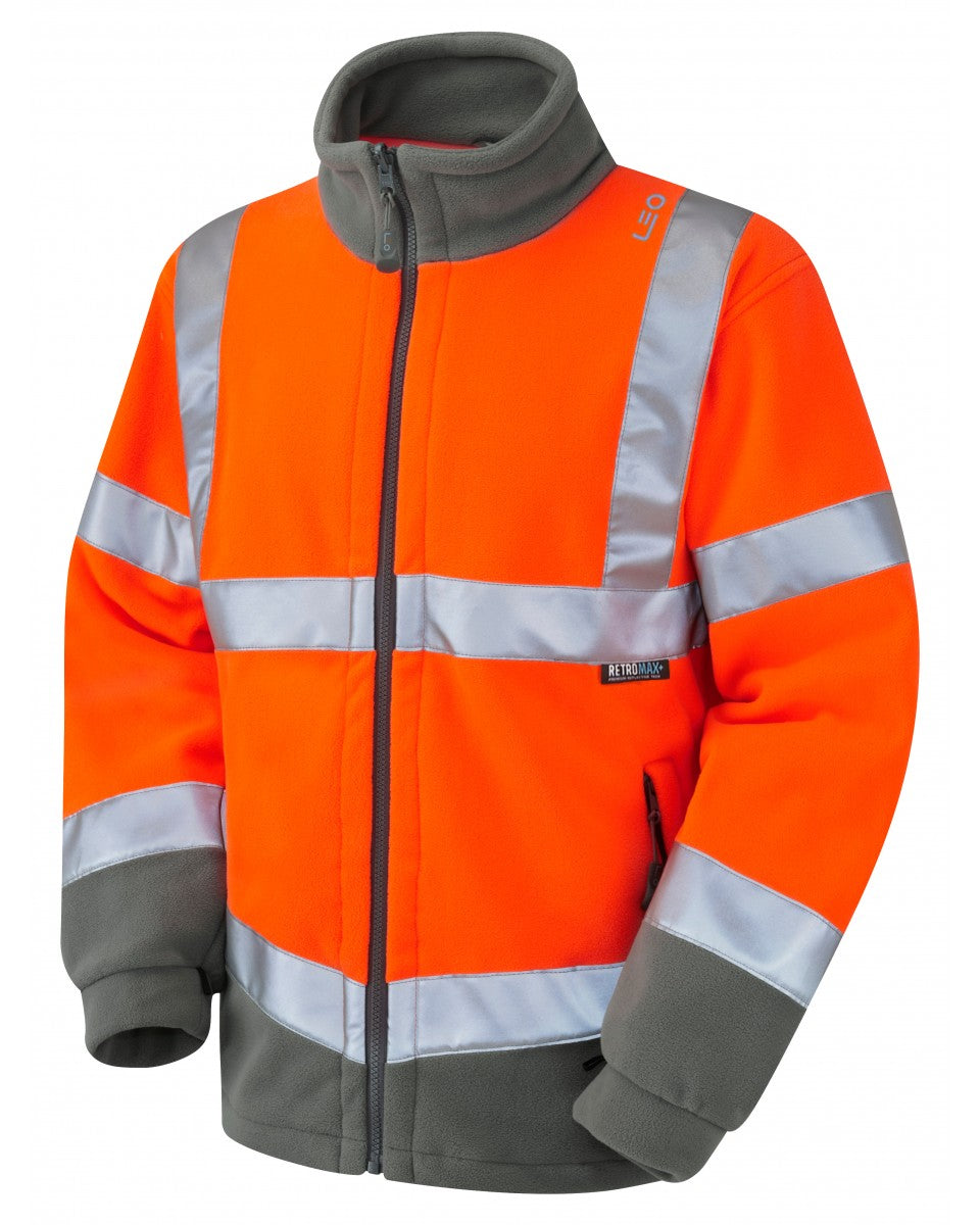 LEO - ORANGE GREY - HARTLAND - ISO 20471 CLASS 3 HEAVY HI VIZ FULL ZIP FLEECE JACKET F01-O