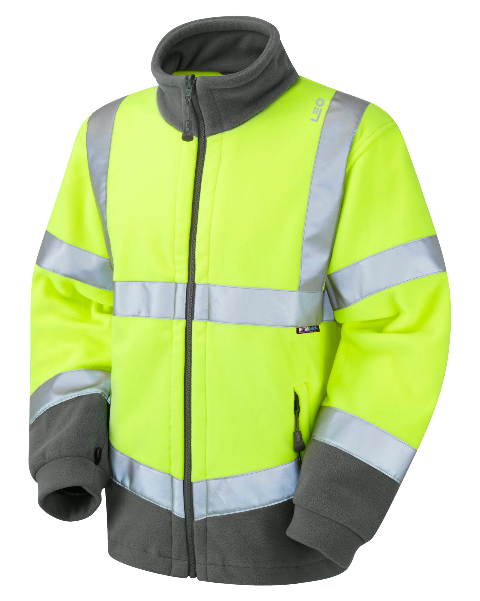 LEO - YELLOW GREY - HARTLAND - ISO 20471 CLASS 3 HEAVY HI VIZ FULL ZIP FLEECE JACKET F01-O