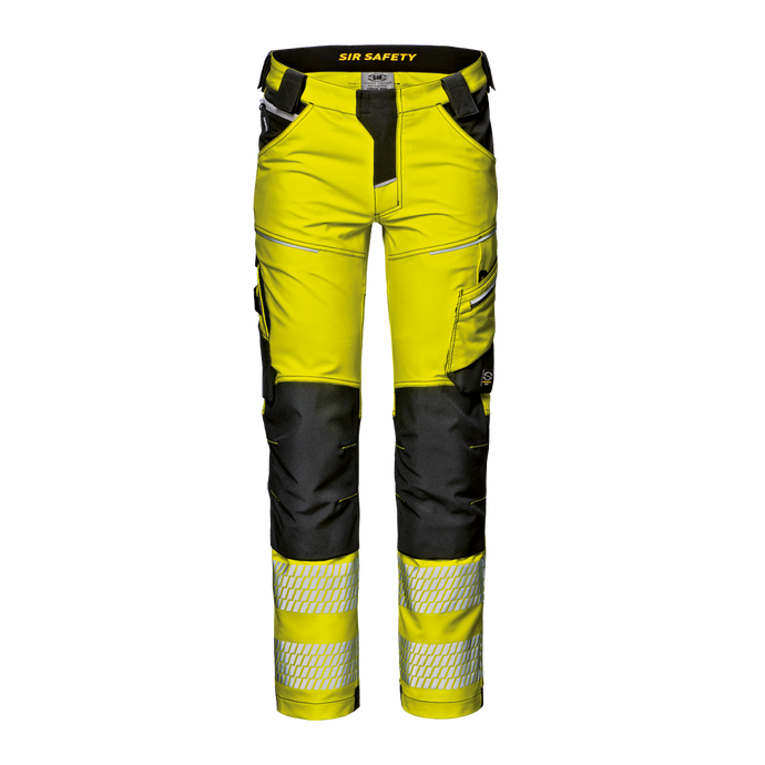 SIR SAFETY HI-VIS GEMINI GUARD WORK TROUSERS YELLOW BLACK - MC2061 WATER RESISTANT RIPSTOP