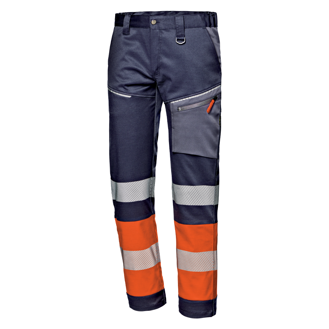 SIR SAFETY - NAVY ORANGE - CONTRAST HI VIZ 4 WAY STRETCH WORK TROUSERS MC2911