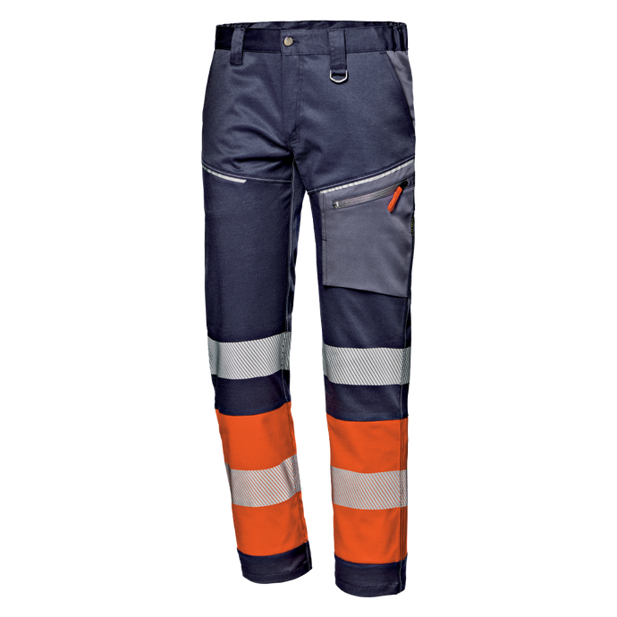 SIR SAFETY CONTRAST HI VIZ NAVY ORANGE 4 WAY STRETCH WORK TROUSERS MC2911