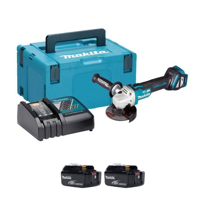 Makita DGA463 18v Brushless Cordless Grinder Kit C/w Batteries And Charger