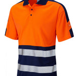 LEO P10 - ORANGE NAVY-  WATERSMEET - ECO HI VIZ HIGH PROFORMANCE POLO SHIRT
